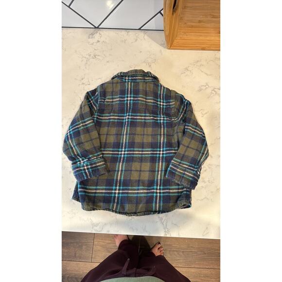 OSHKOSH B'GOSH 2T BOYS BUTTON FRONT GREEN BLUE PLAID FLANNEL BUTTON DOWN - Picture 6 of 7
